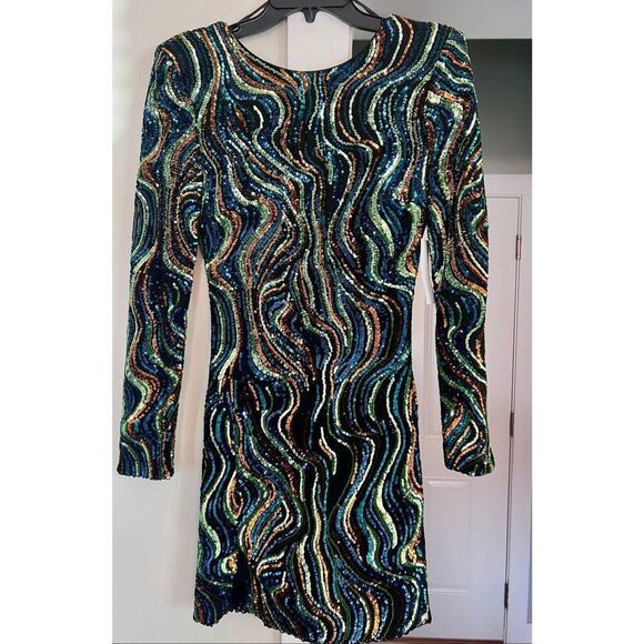 “Nathalia” Dress The Population Multi-color Sequin Cocktail Mini  Dress NWT - Picture 2 of 7